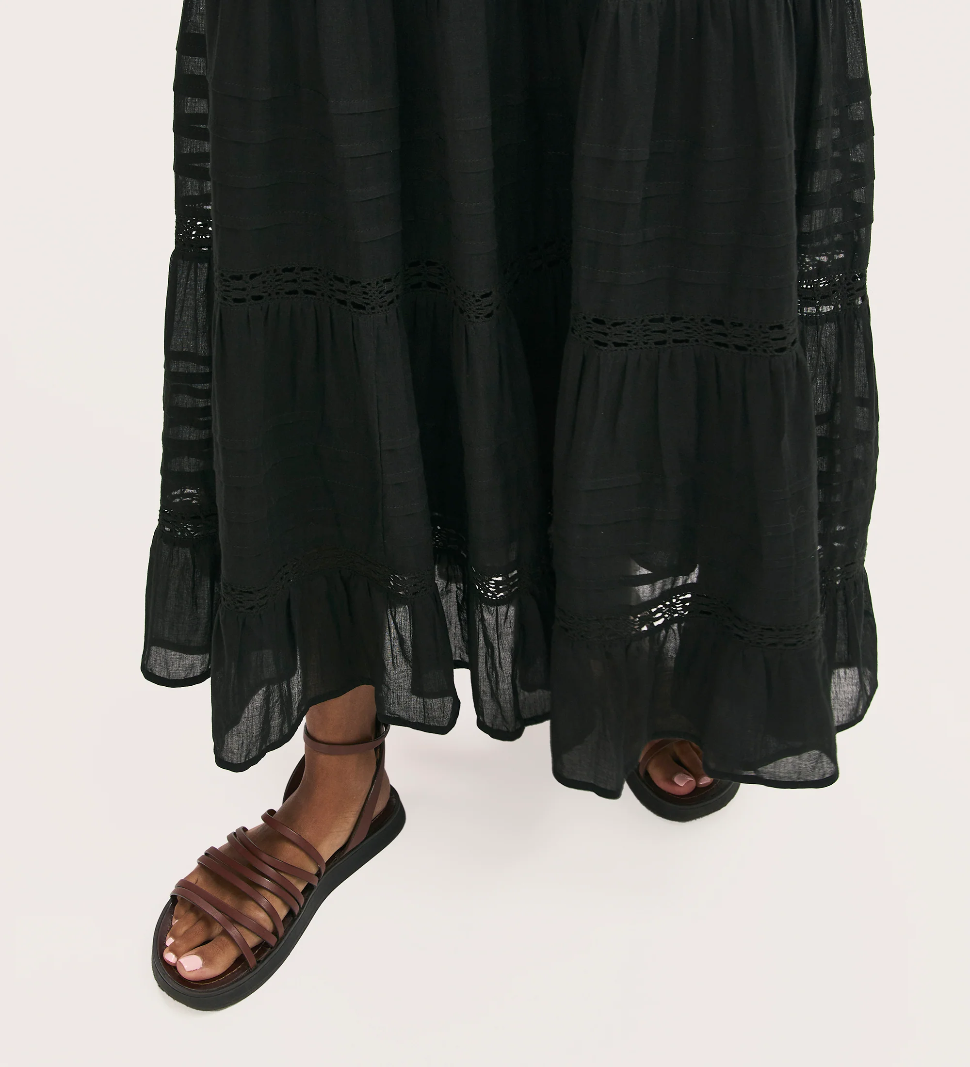Imani Black Cotton Lace Trim Midi Skirt - Image 3