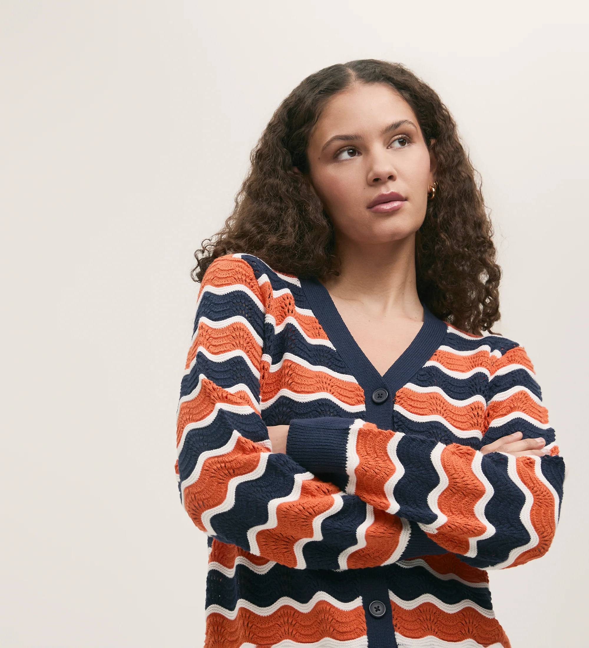 Kate Orange Stripe Crochet Cardigan - Image 3